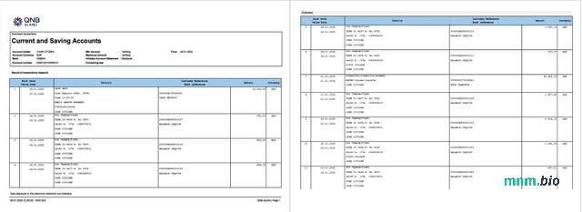 Qatar QNB ALAHLI wyciąg bankowy szablon Worda i PDF scr
